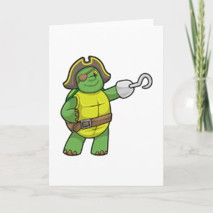 Carte Tortue en pirate avec main crochue et cache-œil
