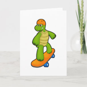 Carte Tortue en tant que skater avec skateboard et casqu