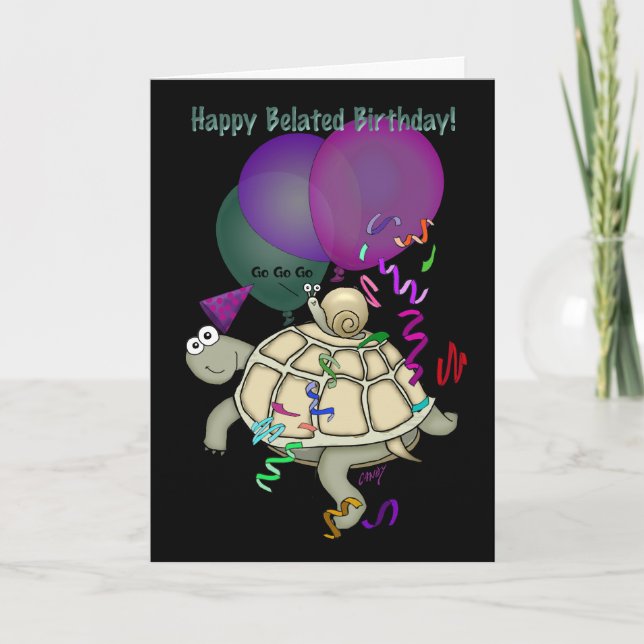 Carte Tortue et escargot "Joyeux Anniversaire !". (Devant)