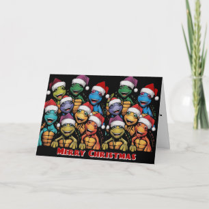 Carte Tortues amusantes à Santa Hats Noël Abstrait