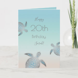 Carte Tortues de mer en argent Turquoise Personnalisé