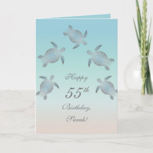 Carte Tortues de mer en argent Turquoise Personnalisé An