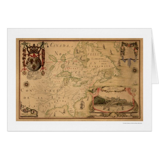 Carte tôt 1688 du Québec Canada (Devant horizontal)