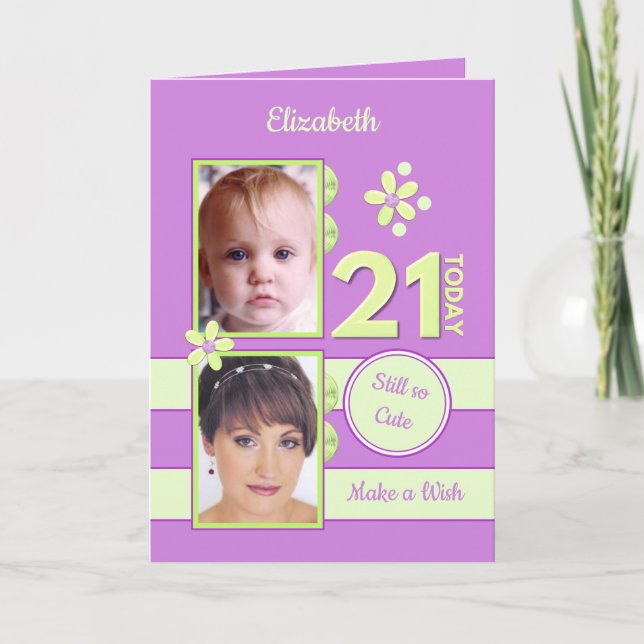 Carte Toujours si mignonnes photos violet 21e anniversai (Devant)