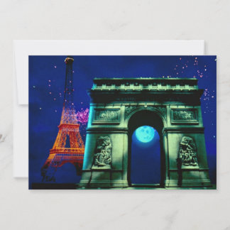 Carte Tour Eiffel et Arc de Triomphe avec lune