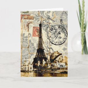 Carte Tour Eiffel floral romantique chic girly de Paris