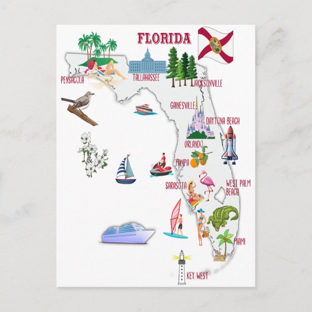 Carte touristique de Floride avec points de repère (Devant)