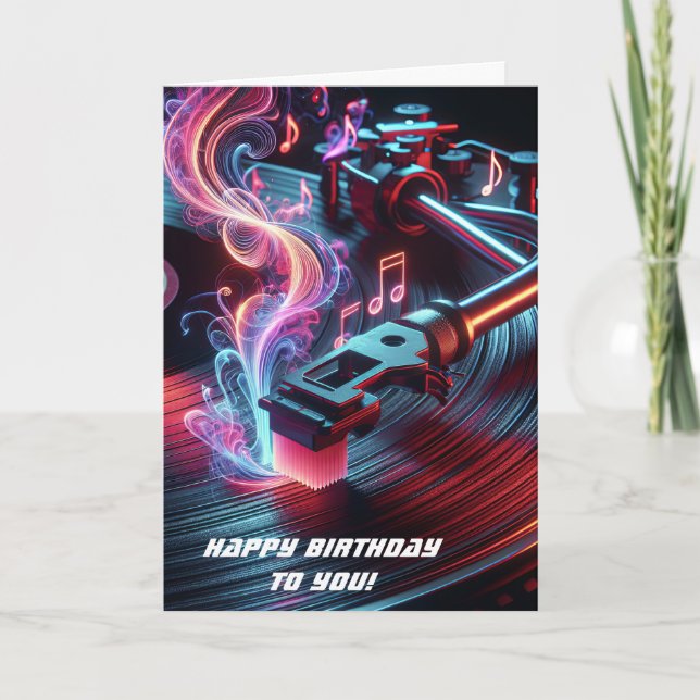 Carte Tourne-disque Neon Anniversaire Avec Vinyl Record (Devant)