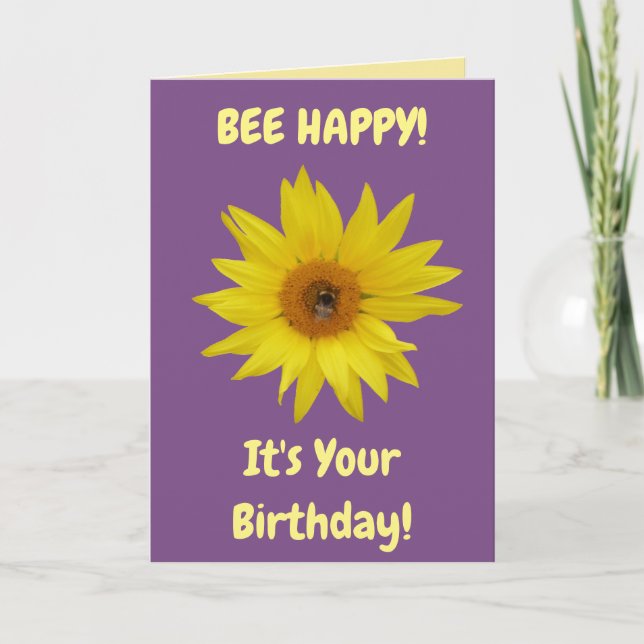 Carte Tournesol à l'abeille violet et jaune (Devant)