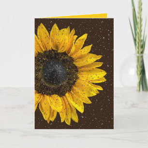 Carte tournesol jaune avec des gouttes de pluie qui pens