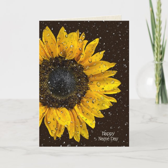 Carte tournesol jaune avec gouttes de pluie pour le Jour (Devant)