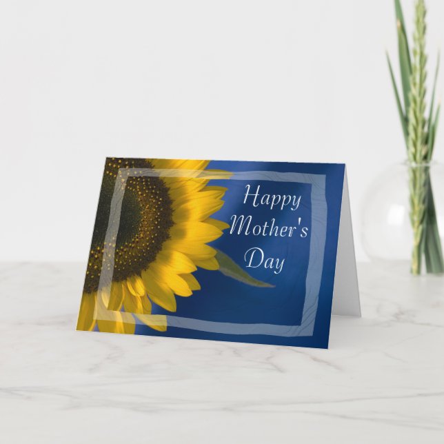 Carte Tournesol Jaune sur Blue Happy Mothers Day (Devant)