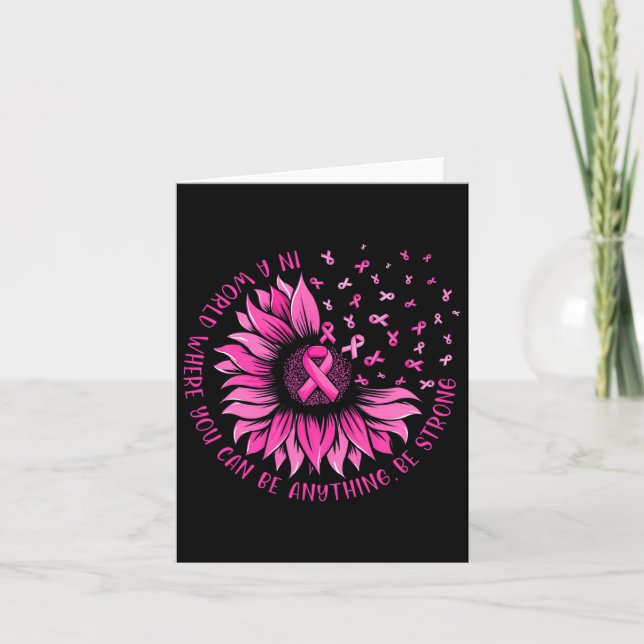 Carte Tournesol rose Ruban Papillon Cancer du sein Awar (Devant)