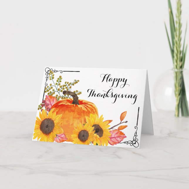 Carte Tournesol Rustique Citrouille Thanksgiving (Devant)