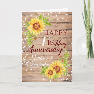 Carte Tournesol rustique du 1er anniversaire Mariage