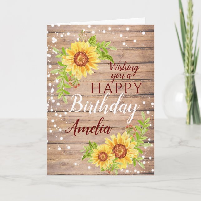 Carte Tournesol rustique Joyeux Anniversaire Floral (Devant)