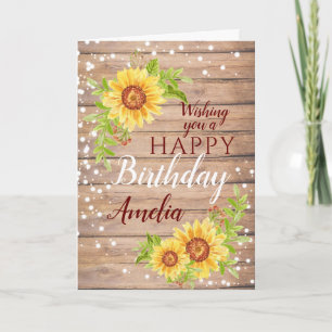 Carte Tournesol rustique Joyeux Anniversaire Floral