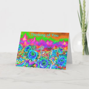 Carte Tournesols bleus rétro