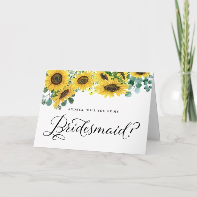 Carte Tournesols Et Eucalyptus Serez-Vous Ma Servante D' (Devant)