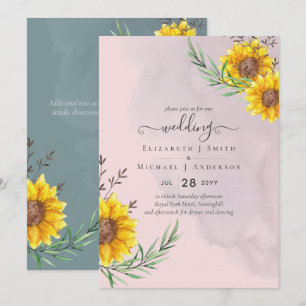 Carte Tournesols roses et poussiéreux Mariage Boho rusti