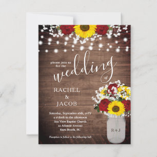 Carte Tournesols rustiques et Roses Mason Jar Mariage