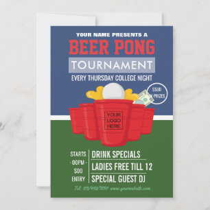 Carte Tournoi de Beer Pong universitaire ajoutez un logo