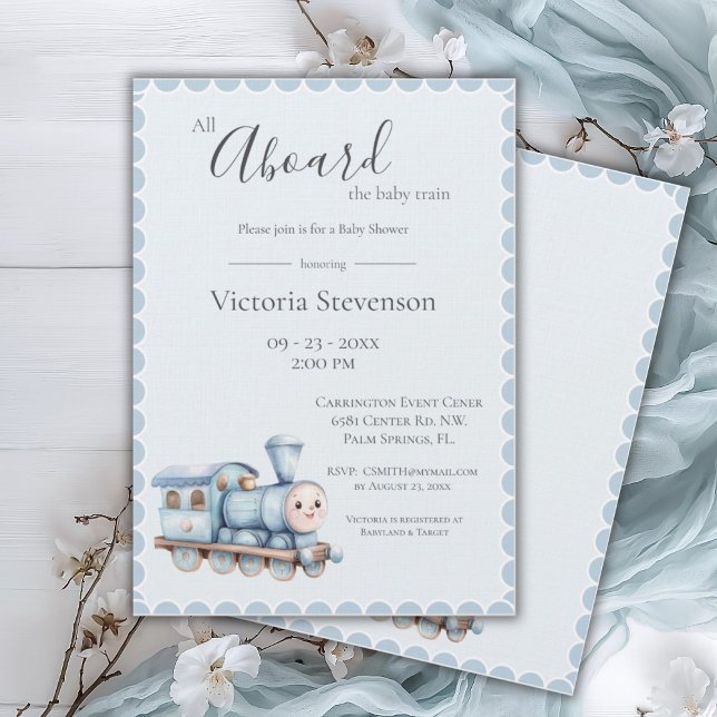 Carte Tous à bord du Baby shower Bébé Train Bleu (Créateur téléchargé)