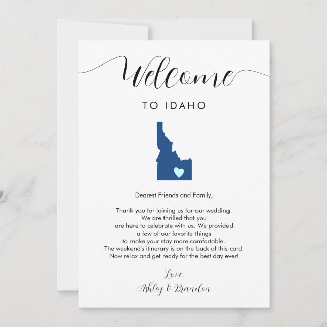Carte Toute couleur Idaho Mariage Bienvenue lettre Itiné (Devant)