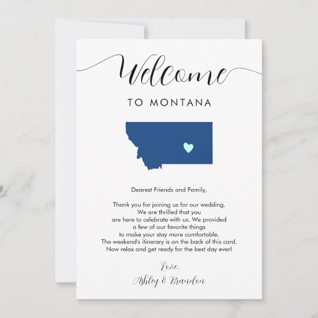Carte Toute couleur Montana Mariage Bienvenue Itinéraire (Devant)