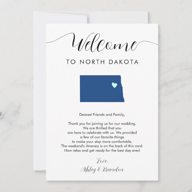Carte Toute couleur North Dakota Mariage Bienvenue Itiné (Devant)