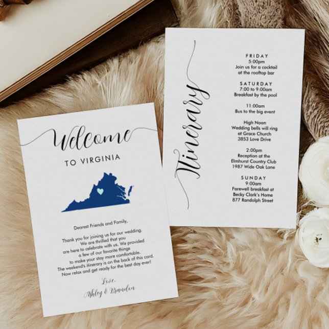 Carte Toute couleur Virginia Mariage Bienvenue Itinérair (Créateur téléchargé)