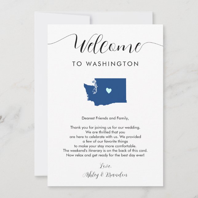 Carte Toute couleur Washington Mariage Bienvenue Itinéra (Devant)