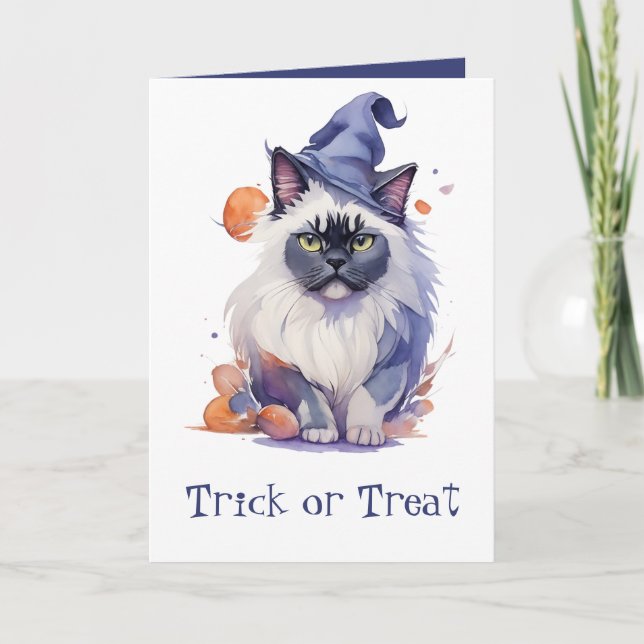 Carte Trace ou traitement Halloween aquarelle birman cha (Devant)