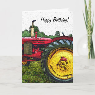 Carte Tracteur agricole rouge et jaune