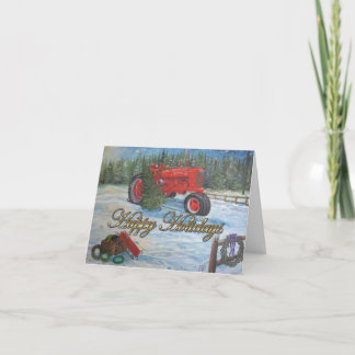 Carte Tracteur Ancien Joyeuses Fêtes dans une ferme d'ar