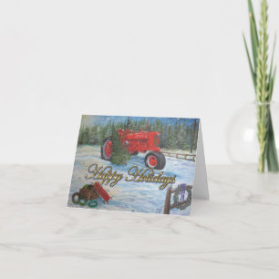 Carte Tracteur antique Joyeuses Vacances à une ferme d'a