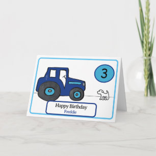 Carte tracteur bleu & chien 3e anniversaire
