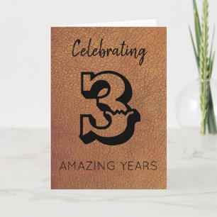 Carte traditionnelle 3e anniversaire en cuir