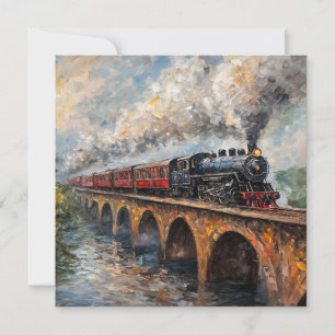 Carte Train à vapeur sur un pont - Peinture à l'huile