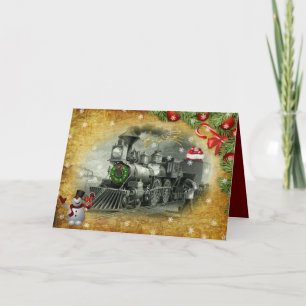 Carte Train à vapeur vintage Noël Frosty Le Snowman