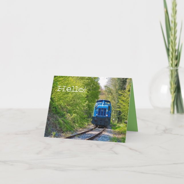 Carte Train Blue Locomotive Hello Photo Blair Note Card (Devant)