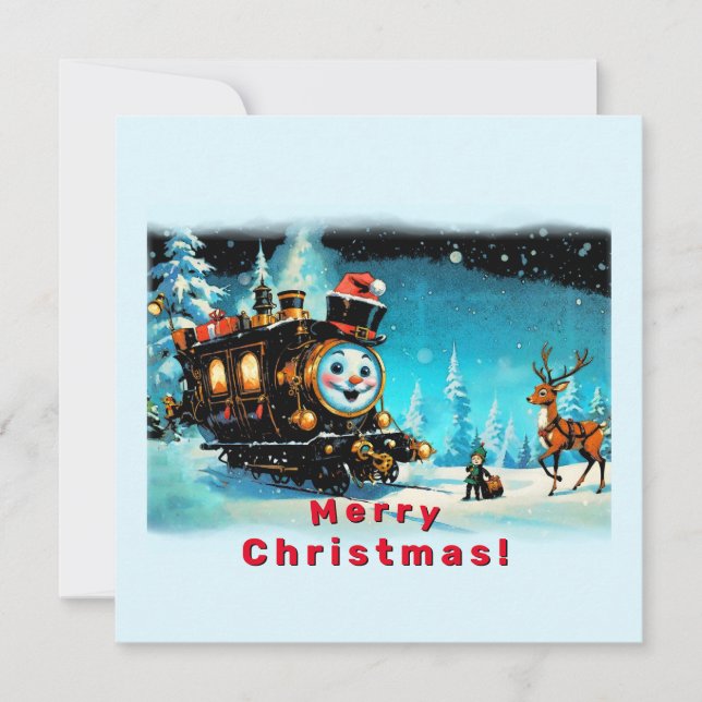 Carte Train cadeau - Scène de Noël (Devant)