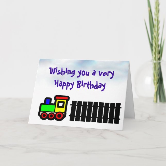 Carte Train Happy Birthday card avec train sur chemin de (Devant)
