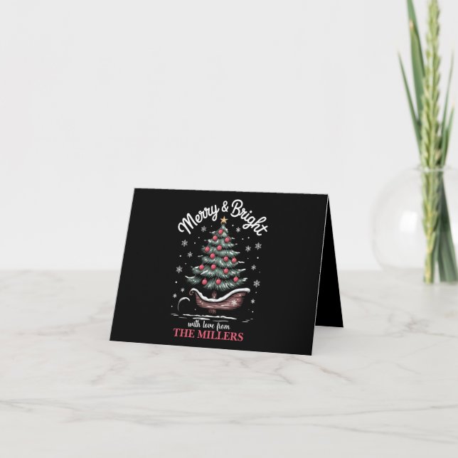 Carte Traîneau de Noël personnalisé Arbre Joyeux & Lumin (Devant)