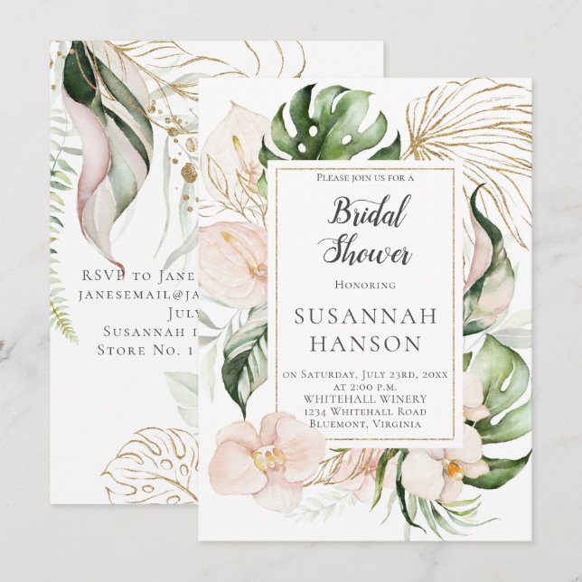 Carte Trame florale rose vifFête des mariées tropicale (Devant / Derrière)
