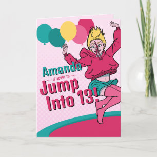 Carte Trampoline Cute Caricature Ado fille 13e anniversa