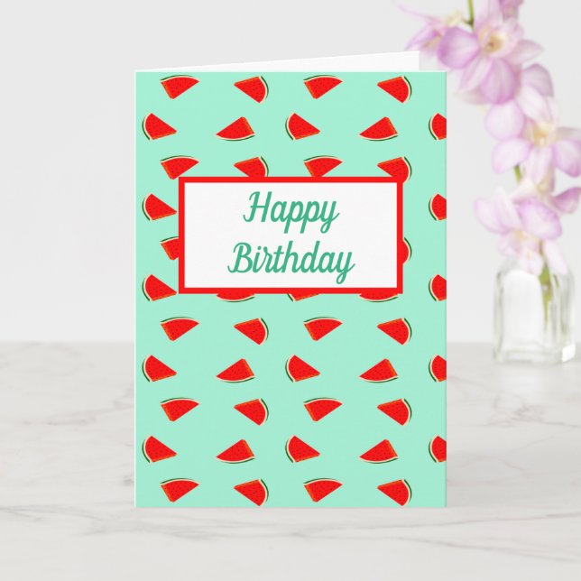 Carte Tranches de pastèque d'anniversaire motif vert (Orchidée)