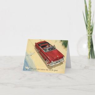 Carte Transport Vintage, Red Convertible Car Beach