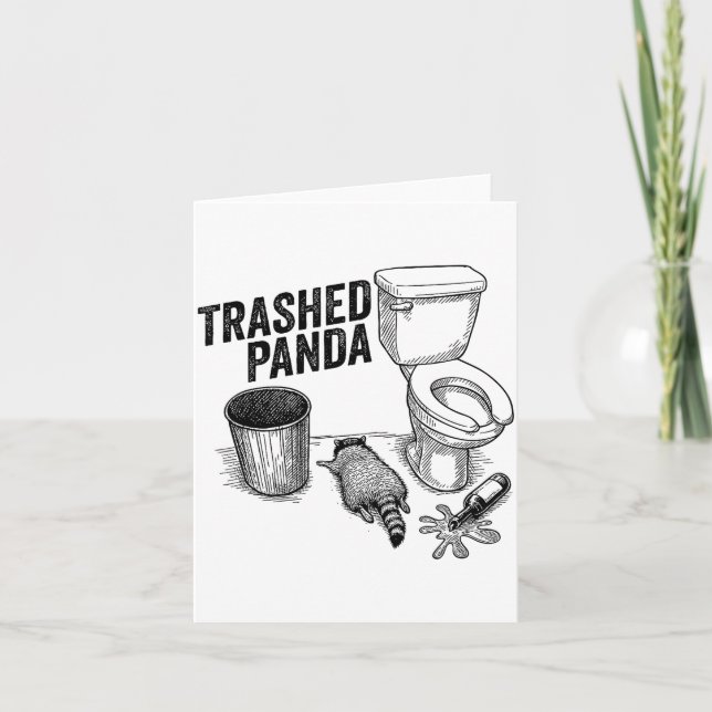 Carte Trashed Panda, Funny Drunk Raccoon, Trash Panda Hu (Devant)