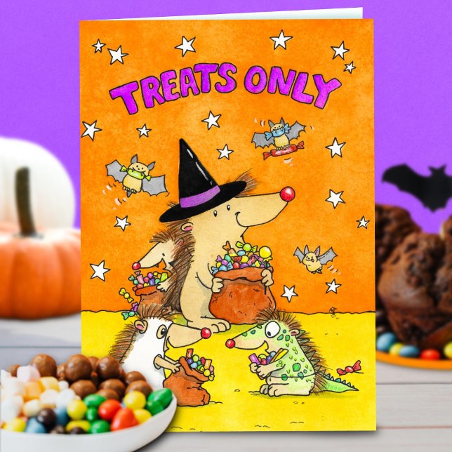 Carte Treats Only - Cute Halloween Hedgehogs  (Créateur téléchargé)